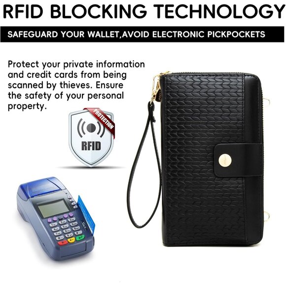 🆕Women Black PU Leather Crossbody Cell Phone Wallet Purse RFID Protection Card - Picture 5 of 7